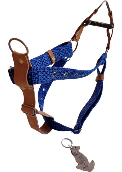 Köpek Göğüs Tasması Küçük ve Orta Irk Ayarlamalı Kolon Kordon ve Nubuk Deri Lacivert