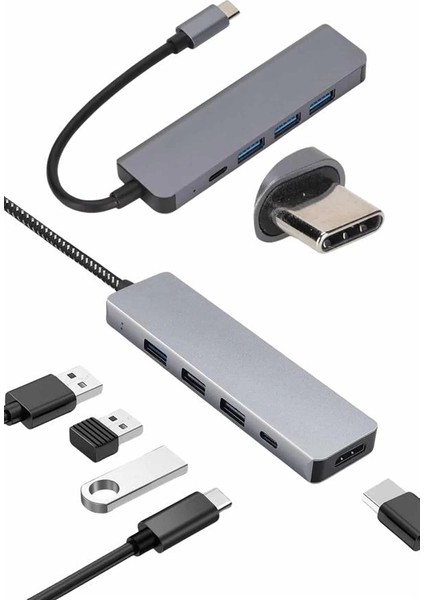 Bfs Çevirici Dönüştürücü Adaptör Macbook 3 In 1 Type-C To Hdmı USB 3.0 fırsatları