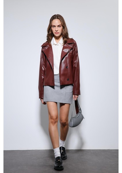 Bordo Kemerli Suni Deri Mont