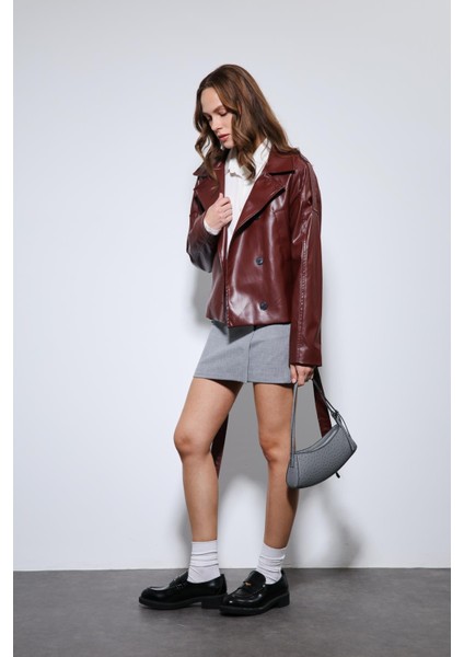 Bordo Kemerli Suni Deri Mont fiyatları