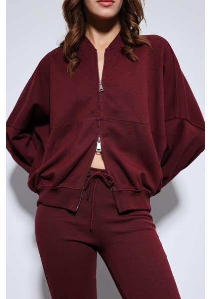 Bordo Bomber Ceket ve Ispanyol Paça Eşofman Takım