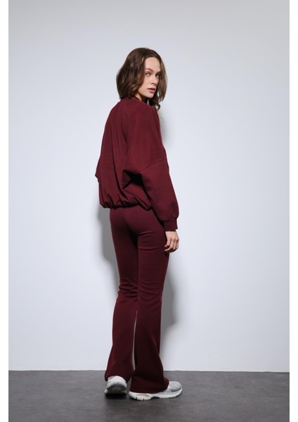 Bordo Bomber Ceket ve Ispanyol Paça Eşofman Takım