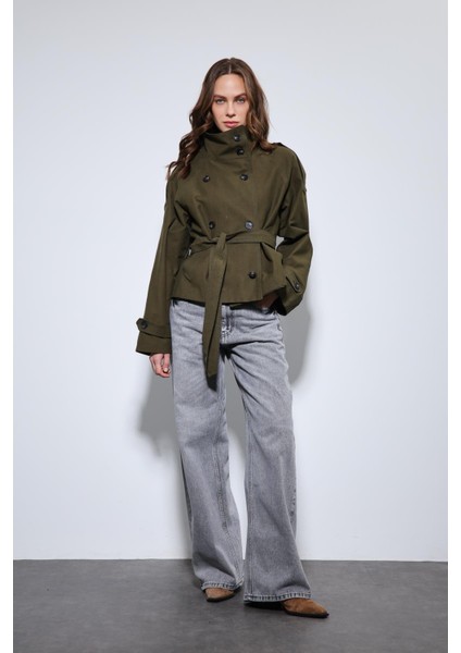 Haki Dik Yaka Kruvaze Trençkot fiyatları