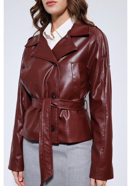 Bordo Kemerli Suni Deri Mont fırsatları