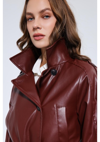 Bordo Kemerli Suni Deri Mont indirimleri