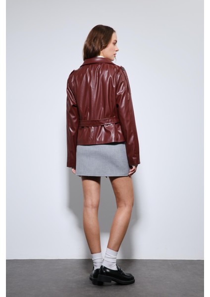 Bordo Kemerli Suni Deri Mont