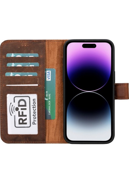 Apple iPhone 15 Pro Max Uyumlu Deri Cüzdanlı Kılıf Mwwn G2 Kahve fiyatları