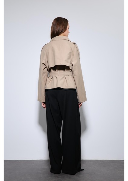 Bej Dik Yaka Kruvaze Trençkot indirimleri