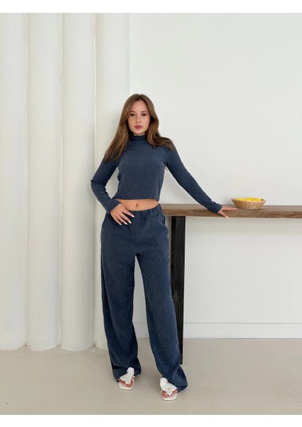 Mtxdpn Balıkçı Yaka Örme Takım Lacivert ST265865 (Beden: S)