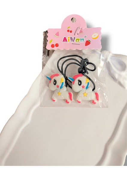 Sevimli Unicorn Figürlü Karışık Renk Çiftli Kız Çocuk Lastik Toka