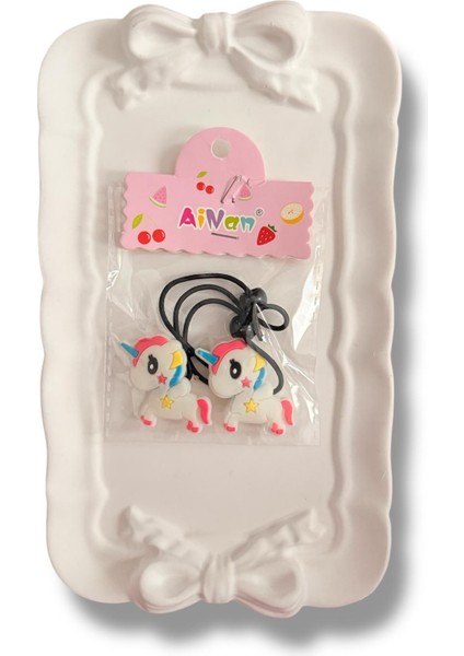 Sevimli Unicorn Figürlü Karışık Renk Çiftli Kız Çocuk Lastik Toka modelleri