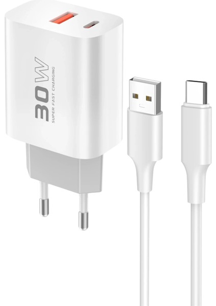 Drnds Konfulon C89Q 1 Adet 30W Type-C ve 1 Adet 22.5W USB Çıkışlı Ekstra DL49 1m USB To Type-C Kablolu Pd Şarj Cihazı - Beyaz