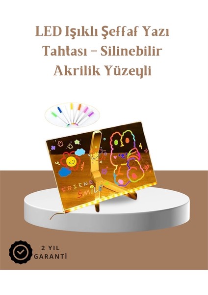 Bfs LED Aydınlatmalı Şeffaf Mesaj Tahtası – 30X20 Cm, Neon Etkili Yazılar Için Tasarlandı