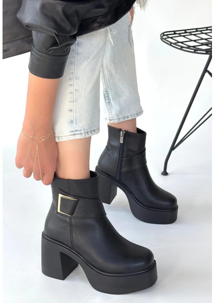 Mtxdpn Lonji Siyah Cilt Topuklu Bot (Numara: 39)