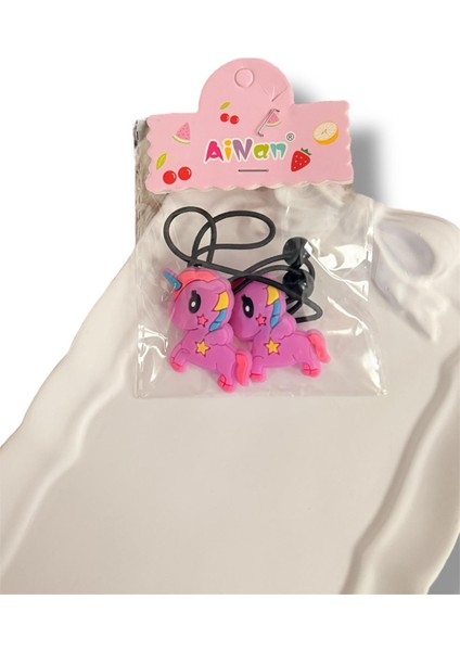 Sevimli Unicorn Figürlü Karışık Renk Çiftli Kız Çocuk Lastik Toka