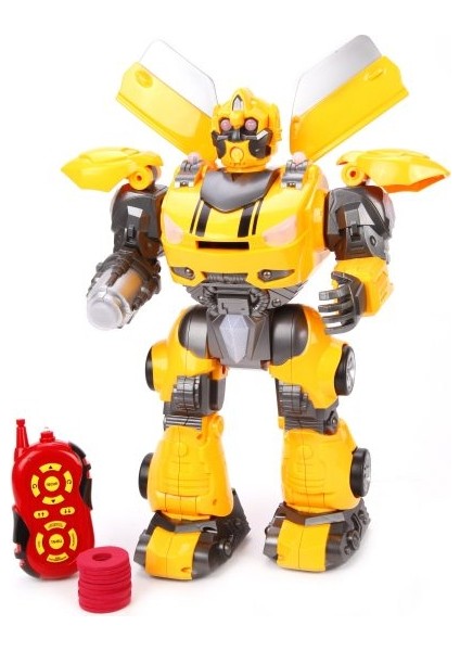 Mega Büyük Oyuncak Uzaktan Kumandalı Sünger Atan Işıklı Sesli Transformers Dev Robot Bumble modelleri