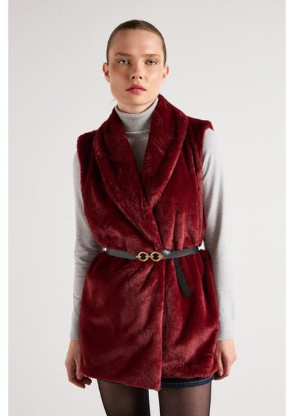 Kadın Bordo Kemerli Astarlı Kürk Yelek 30094 fiyatları