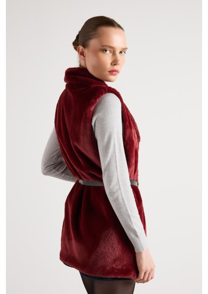 Kadın Bordo Kemerli Astarlı Kürk Yelek 30094 fırsatları