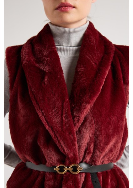 Kadın Bordo Kemerli Astarlı Kürk Yelek 30094 indirimleri