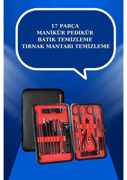 Bfs 17 Parça El Ayak Bakım Seti Tırnak Temizleme Manikür Pedikür Cımbız Törpü Tırnak Makası