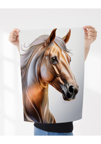 Çerçevesiz Poster | Sanatsal Kahverengi At Posteri, Parlak Doku ve Yüksek Çözünürlüklü,dijital Baskı