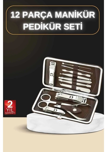 Bfs 12 Parça Manikür Pedikür Seti Özel Deri Çanta El Ayak Bakımı Akne ve Sivilce Temizleme