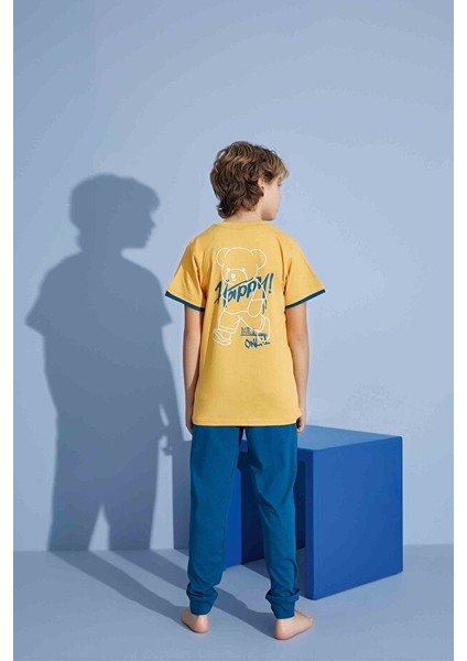 Erkek Çocuk T-Shirt Uzun Alt Penye Süprem Bisiklet Yaka Orta Kalın Pijama TAKIMI-3928