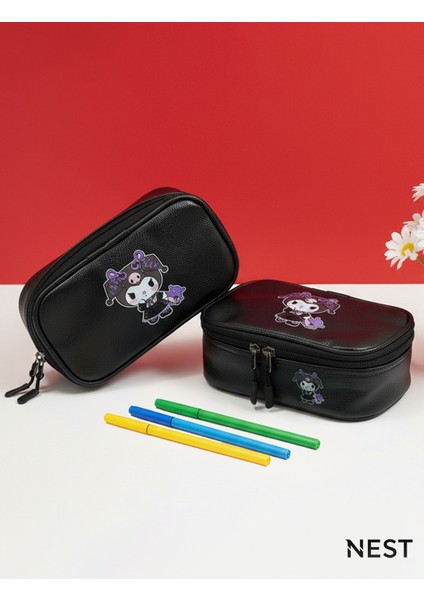 Kuromi Baskılı Sunii Deri Lüks Siyah Kalem Kutusu Kalemlik Kırtasiye Okul