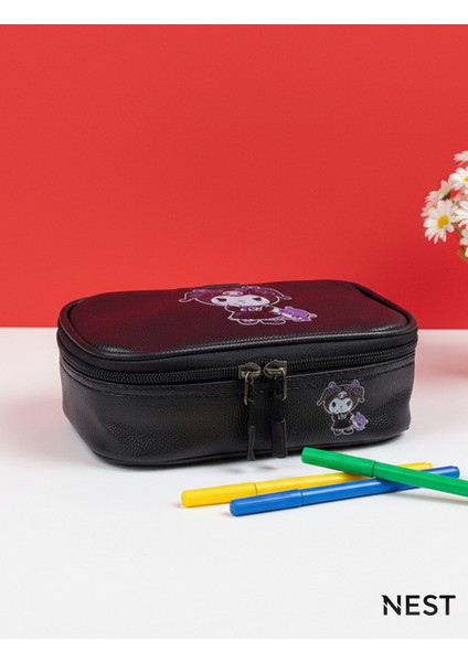 Kuromi Baskılı Sunii Deri Lüks Siyah Kalem Kutusu Kalemlik Kırtasiye Okul modelleri