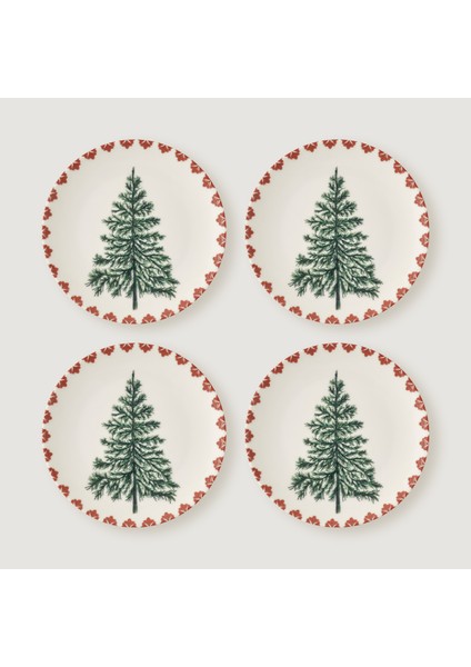 New Year 4'lü Pasta Tabağı Seti (19 Cm)