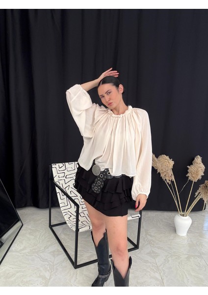 Yakası Büzgülü Şifon Bluz modelleri