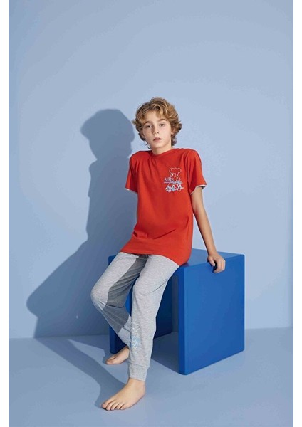 Erkek Çocuk T-Shirt Uzun Alt Penye Süprem Bisiklet Yaka Orta Kalın Pijama TAKIMI-3928