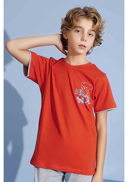 Erkek Çocuk T-Shirt Uzun Alt Penye Süprem Bisiklet Yaka Orta Kalın Pijama TAKIMI-3928 modelleri