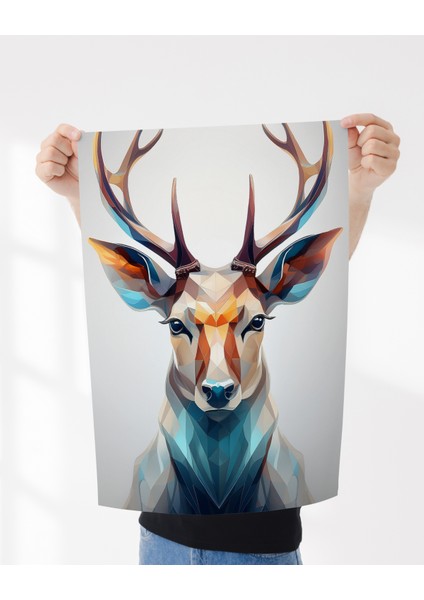 Çerçevesiz Poster | Renkli Geometrik Geyik Posteri,dijital Baskı, Renkli Soyut Hayvan Duvar Sanatı