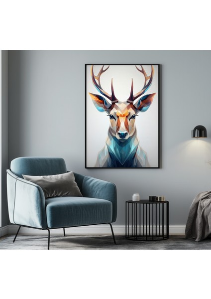 Çerçevesiz Poster | Renkli Geometrik Geyik Posteri,dijital Baskı, Renkli Soyut Hayvan Duvar Sanatı