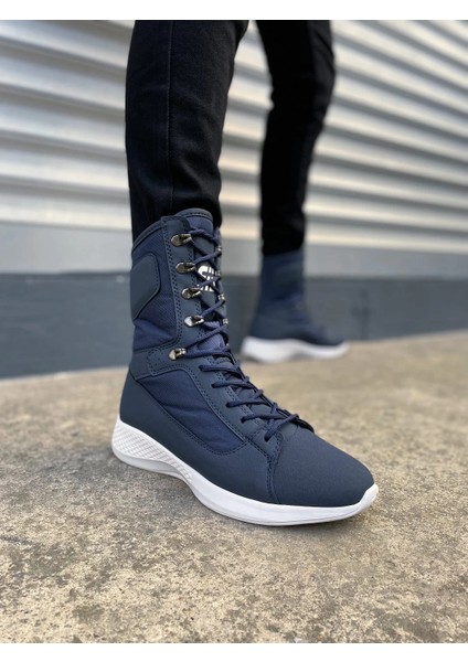 JY799 Verton Bağcıklı Ortopedik Taban Günlük Cilt Erkek Askeri Postal Bot Cbt Lacivert