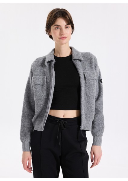 D5WL-HRK3559 Antrasit Standart Düz Kadın Hırka modelleri