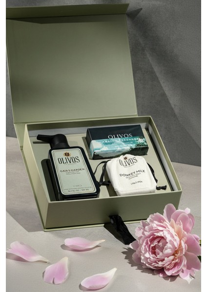 Mystic Breezes %100 Zeytinyağlı Hediye Sabun Seti (Şakayık & Eşek Sütü) | 3’lü El Yapımı Şık Kutu