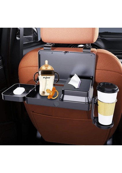 Araba Koltuk Arkası Katlanabilir Masa ve Düzenleyici – Çok Fonksiyonlu Araç Içi Saklama Sehpası, Bardak Tutucu ve Telefon Standı | Seyahat, Yemek ve Çocuk Kullanımı Organizer | K255