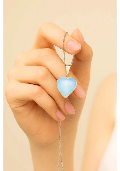 Sara opal taşı kadın kolye doğal taş kalpli gümüş kolye indirimleri