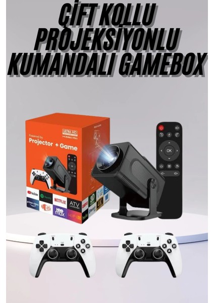 Bfs Çift Kollu Game Box Projeksiyon Cihazı Kumandalı Android Tv Dahili Hoparlör