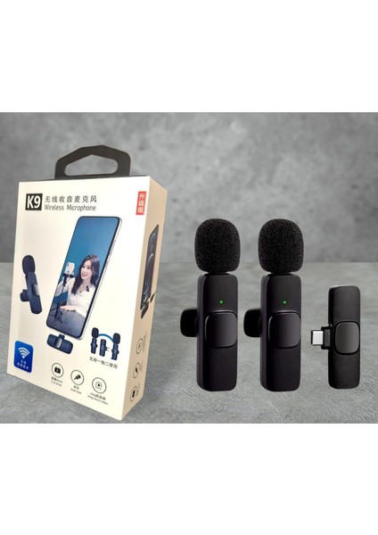 Çift Vericili Kablosuz Yaka Mikrofon Seti (K9 Tipi)