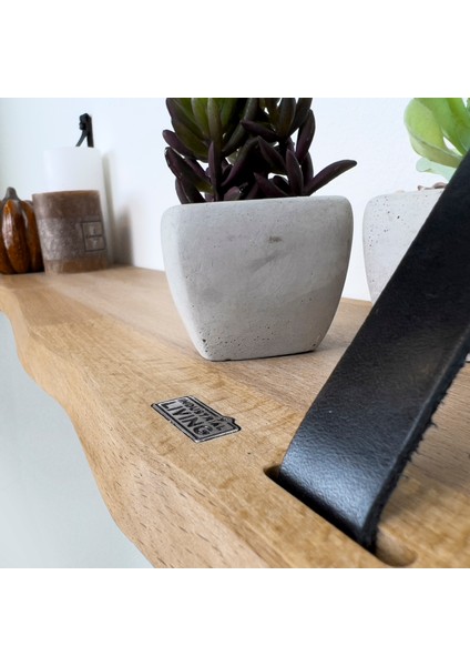 Duvar Rafı 80X19CM, Kitaplık ve Resim Rafı, Massif Kayın Ahşap, Deri Askı fiyatları