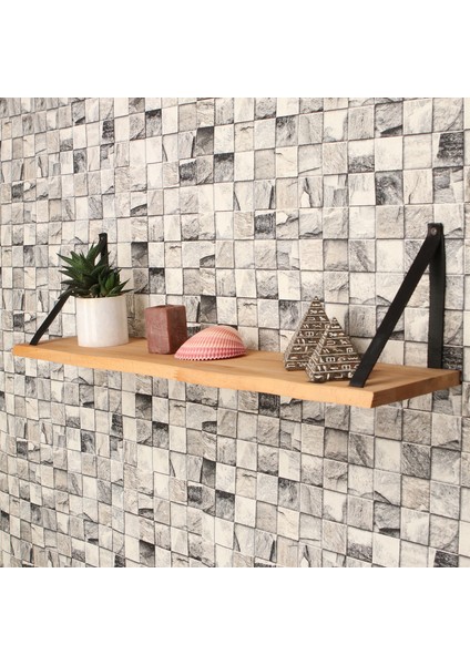 Duvar Rafı 80X19CM, Kitaplık ve Resim Rafı, Massif Kayın Ahşap, Deri Askı indirimleri