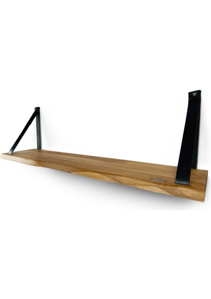 Duvar Rafı 80X19CM, Kitaplık ve Resim Rafı, Massif Kayın Ahşap, Deri Askı