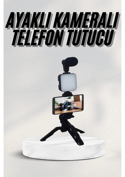 Bfs Telefon Tutucu LED Işıklı Kumandalı Mikrofon Telefon Vlog Video Kayıt fiyatları