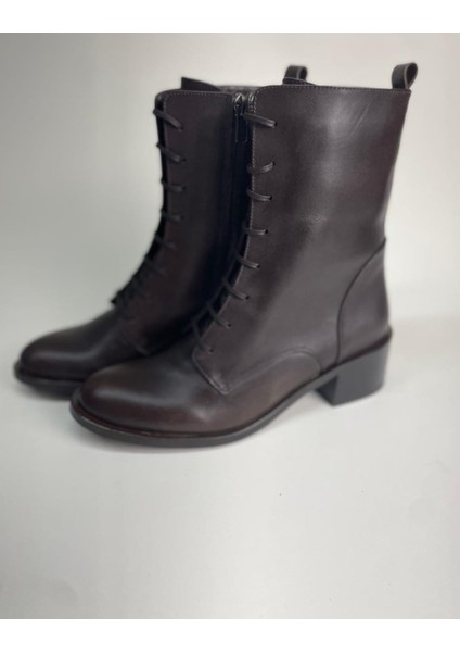 Kadın Hakiki Deri Bağcıklı ve Fermuarlı Kahverengi Bot fiyatları