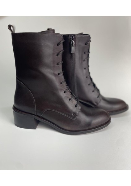 Kadın Hakiki Deri Bağcıklı ve Fermuarlı Kahverengi Bot modelleri