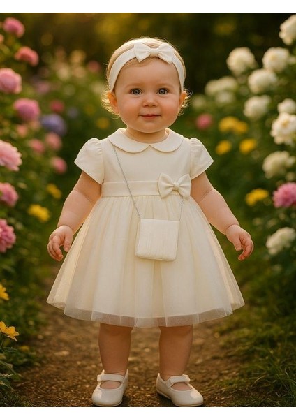 Kız Bebek Beli Fiyonklu Çantalı Abiye Elbise