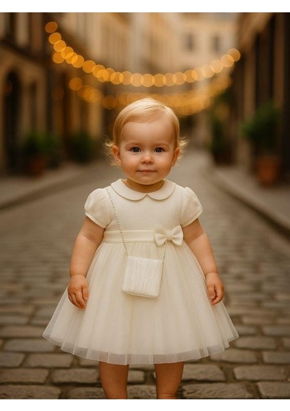 Kız Bebek Beli Fiyonklu Çantalı Abiye Elbise modelleri